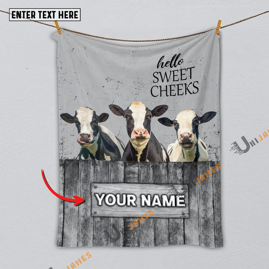Uni Personalized Name Holstein Hello Sweet Cheeks Pattern Blanket