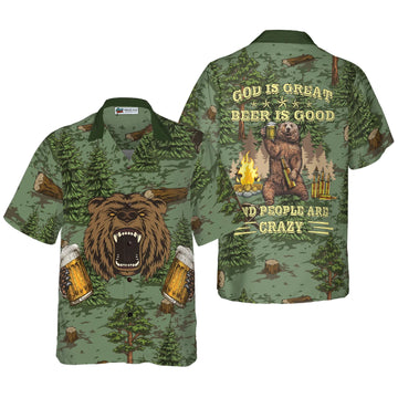 UniJames Camping Angry Bear Drink Beer Hawaiian Shirt