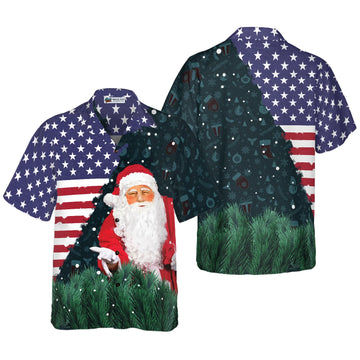 UniJames Hyperfavor Christmas Hawaiian Shirts, Santa USA Flag Pattern Shirt Short Sleeve, Christmas Shirt Idea Gift For Men And Women