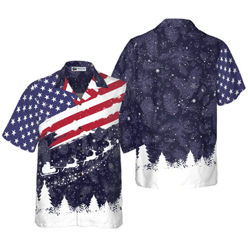 UniJames Hyperfavor Christmas Hawaiian Shirts, Merry Christmas USA Flag Pattern Shirt Short Sleeve, Christmas Shirt Idea Gift For Men And Women