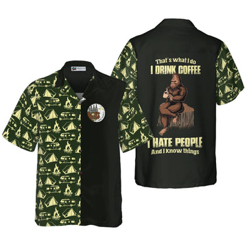 UniJames Bigfoot Darryl Drink Coffee & Hate People Bigfoot Hawaiian Shirt, Camping Bigfoot Shirt For Men