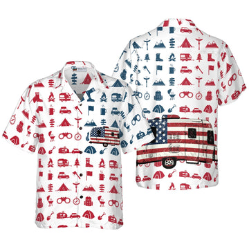 UniJames Campervan American Flag Hawaiian Shirt
