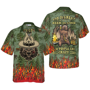 UniJames Camping Sheriff Bear Drink Beer Hawaiian Shirt