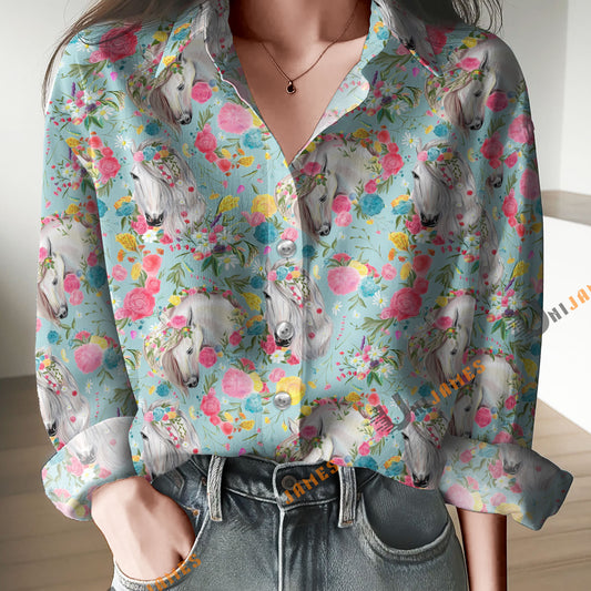Unique Horse Pattern Flower Casual Shirt