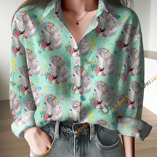 Unique Vintage Floral Horses Pattern Casual Shirt