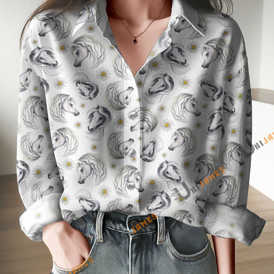Unique Horse Pattern White Casual Shirt