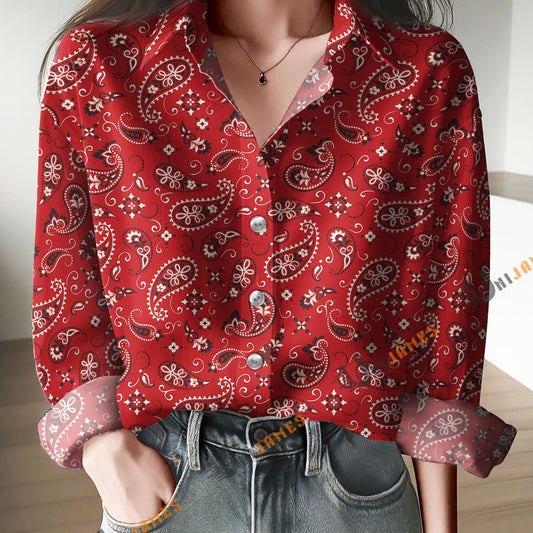 Unique Bandana Pattern Red Casual Shirt