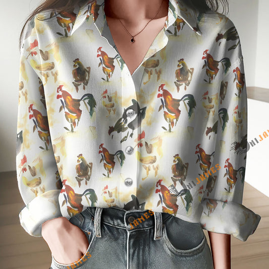 Unique Abstract Watercolor Rooster Casual Shirt