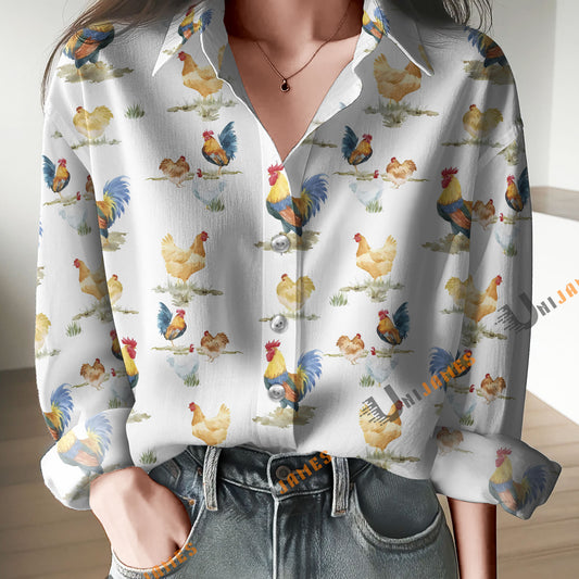 Unique Watercolor Rooster & Hen Casual Shirt