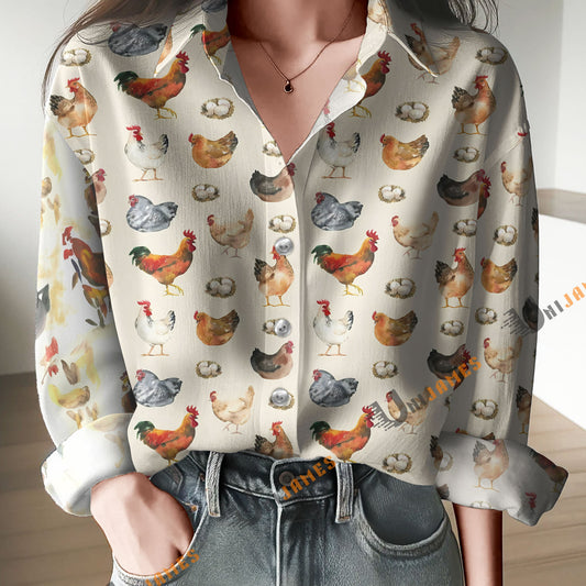 Unique Watercolor Allover Chicken Farm Casual Shirt