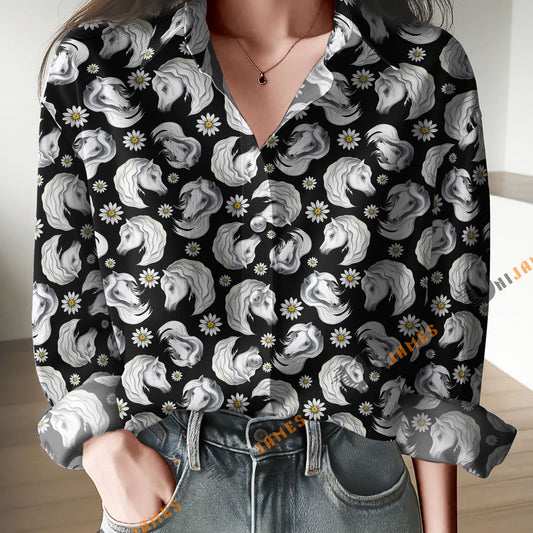 Unique Horse Pattern Black Casual Shirt