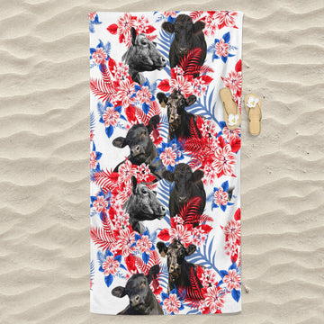 Black Angus Cattle Hawaiian Inspiration Beach Towel