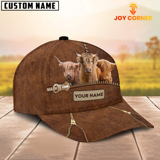 Uni Highland Cattle Zipper Pattern Customized Name Cap