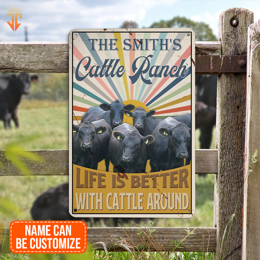 uni Personalized Black Angus Life is better with cattle around All Printed 3D Metal Sign