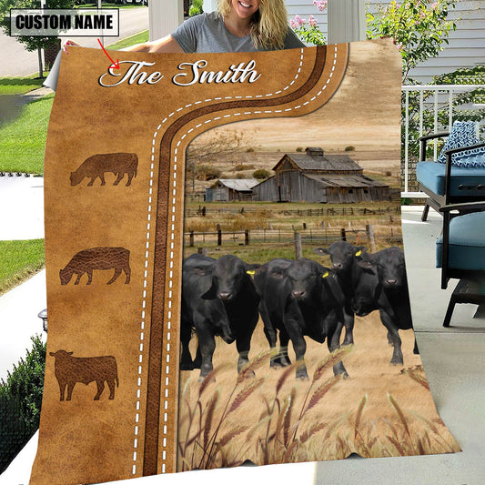 Uni Personalized Brangus Cattle In Field Farmhouse Blanket