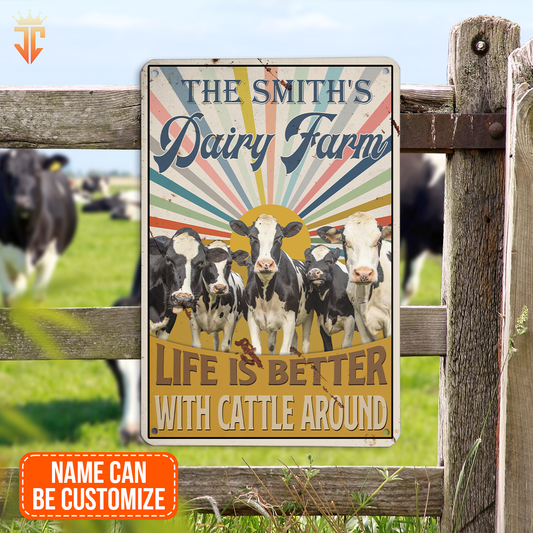 uni Personalized Holstein Life is better with cattle around All Printed 3D Metal Sign