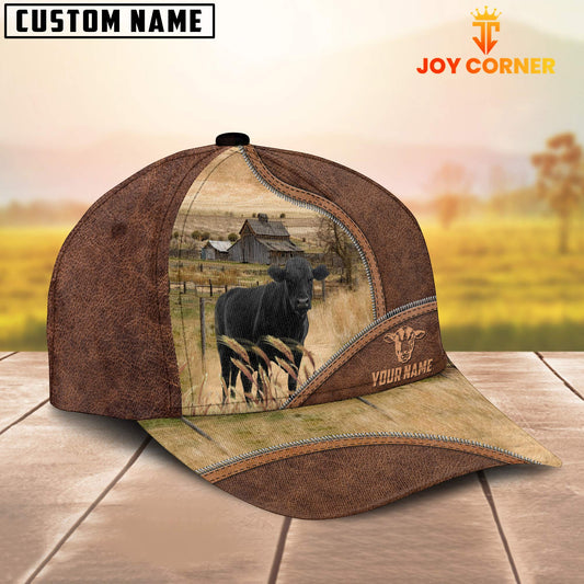 Uni Black Angus Zipper Leather Pattern Customized Name Cap
