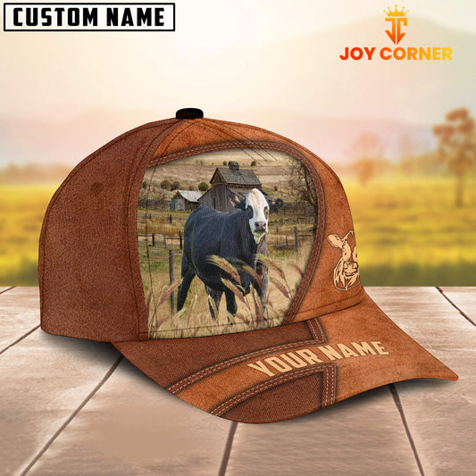 Uni Black Baldy Customized Name Brown Leather Pattern Cap