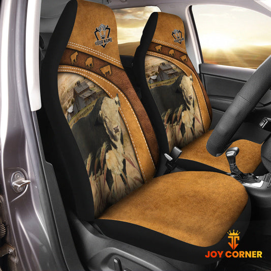 Uni Black Hereford Pattern Customized Name 3D Car Seat Cover Set (2PCS)