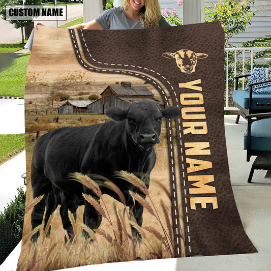 Uni Personalized Name Black Angus Leather Pattern Blanket