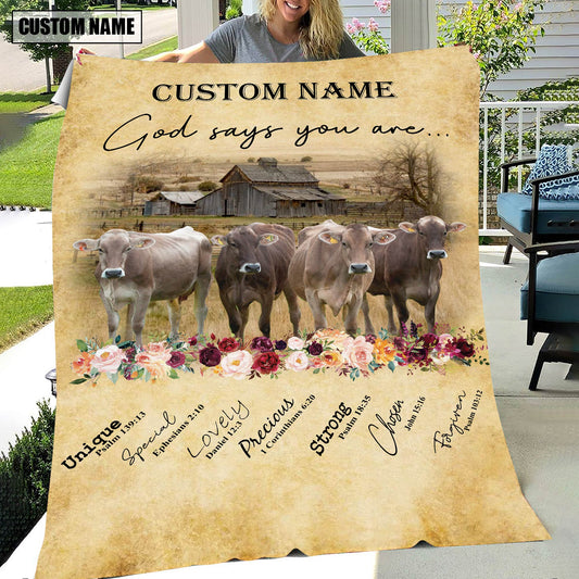 God Says You Are - Uni Personalized Name Brown Swiss Blanket