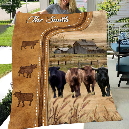 Uni Personalized Dexter Cattle In Field Farmhouse Blanket