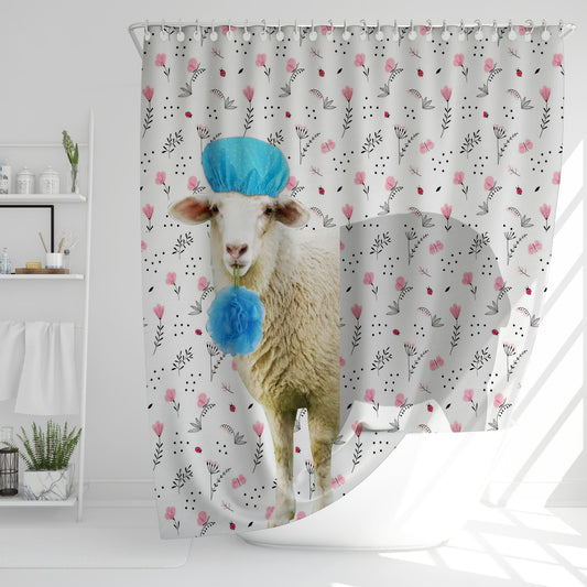 Uni Sheep Flower 3D Shower Curtain