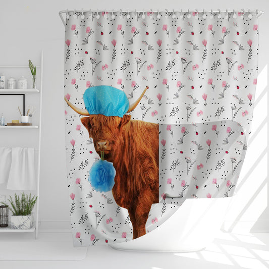 Uni Highland Cattle Flower 3D Shower Curtain