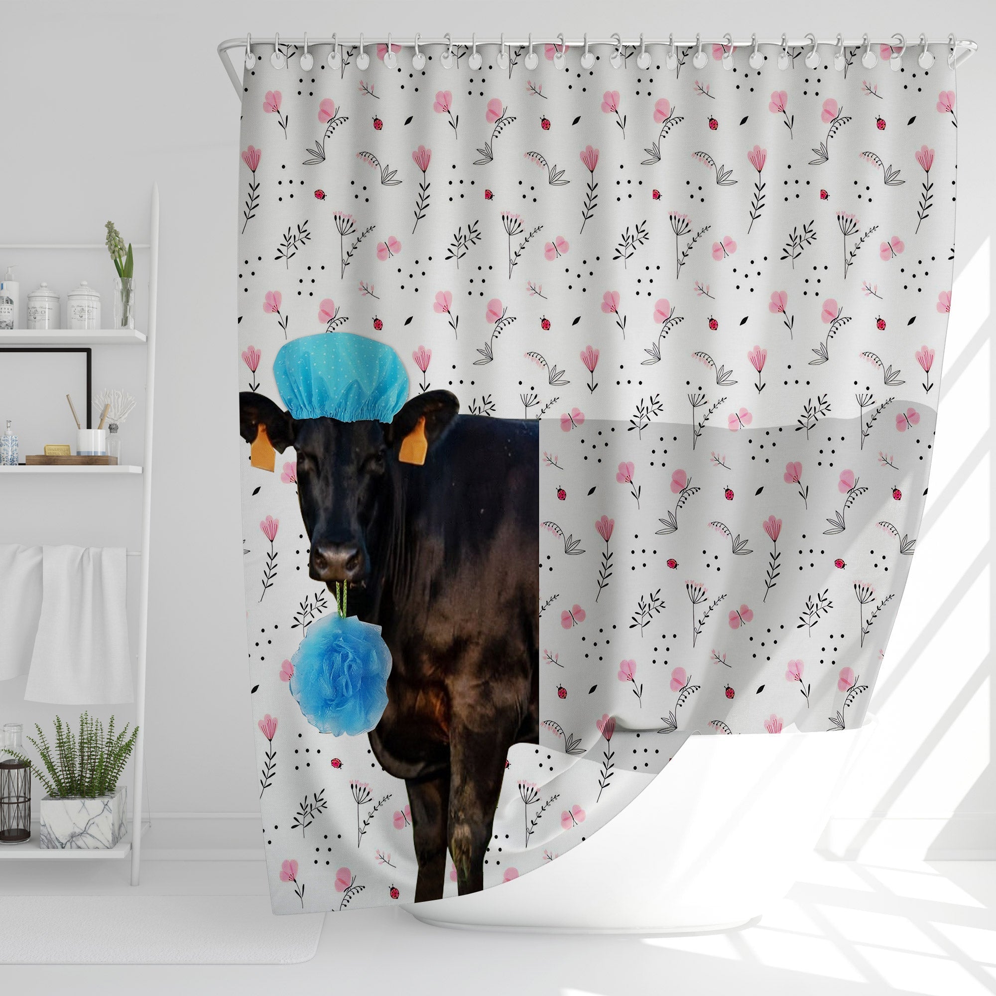 Uni Black Angus Flower 3D Shower Curtain – UniJames