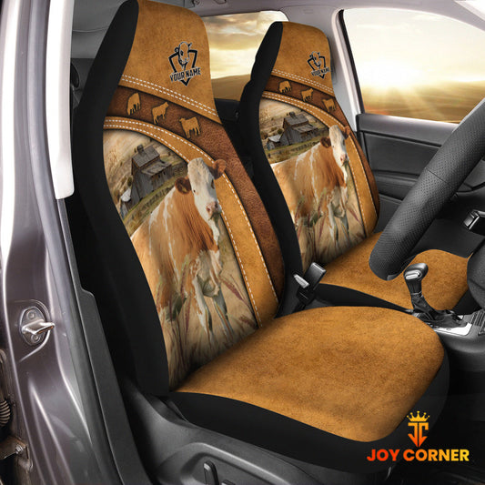 Uni Simmental Pattern Customized Name 3D Car Seat Cover Set (2PCS)