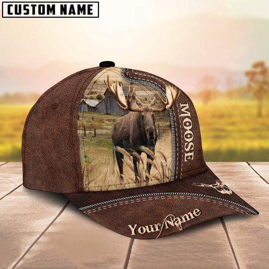 Uni Moose Customized Name Leather Pattern Cap