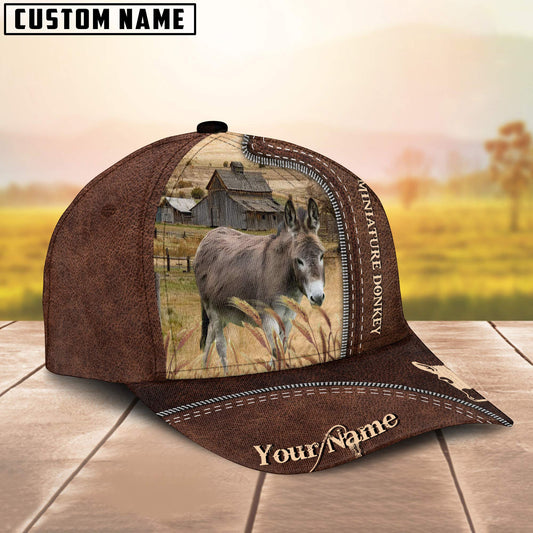 Uni Miniature Donkey Customized Name Leather Pattern Cap