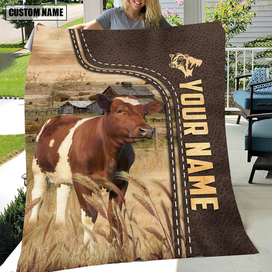 Uni Personalized Name Ayrshires Leather Pattern Blanket