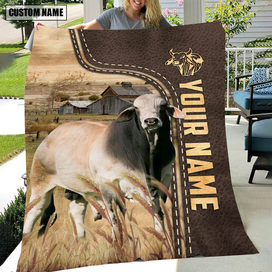 Uni Personalized Name Brahman Leather Pattern Blanket