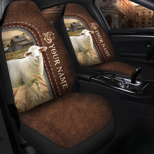 Uni Sheep Personalized Name Leather Pattern Car Seat Covers Universal Fit (2Pcs)