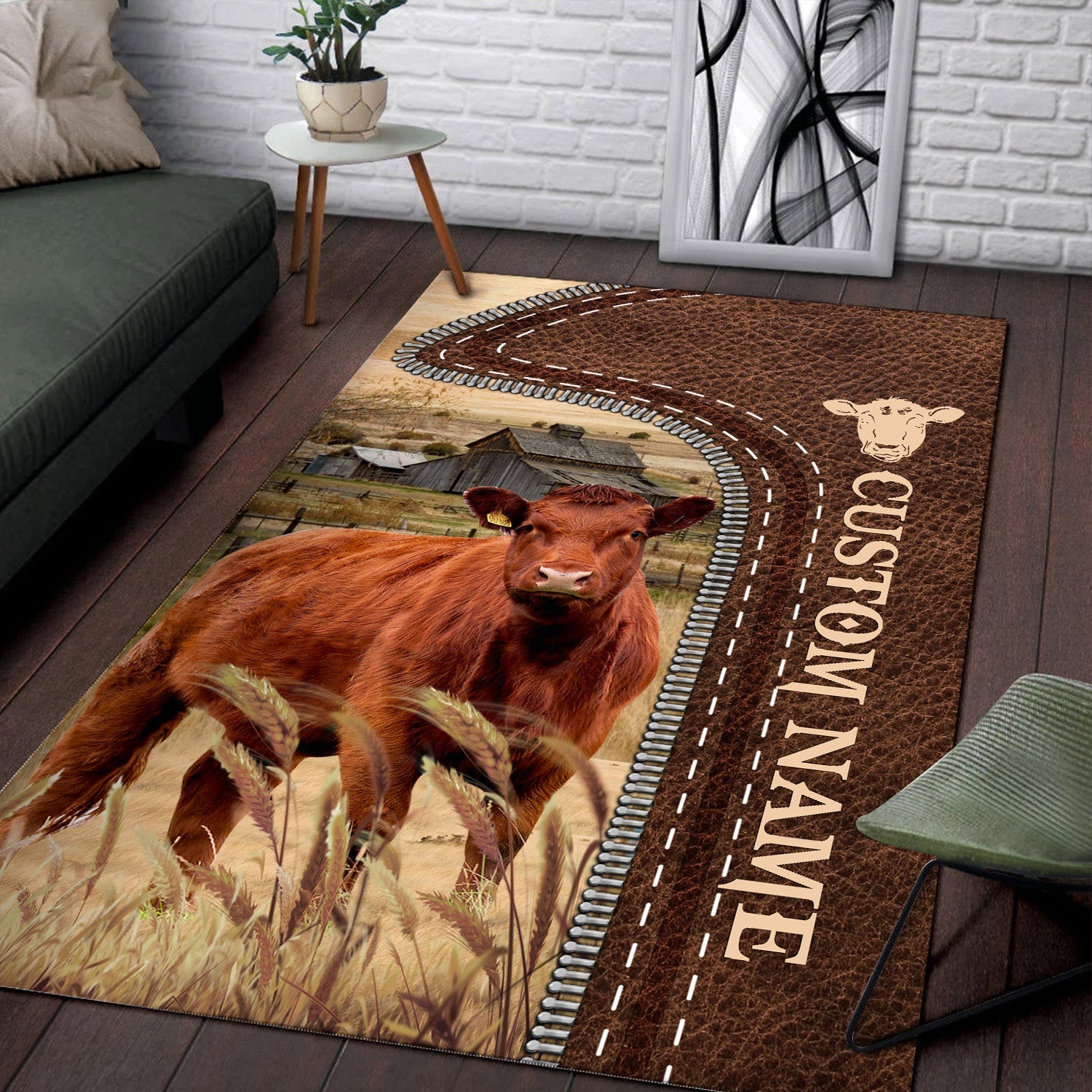 Uni Red Angus Farming Personalized Name 3D Rug – UniJames