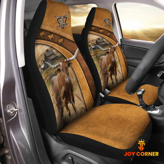 Uni Texas Longhorn Pattern Customized Name 3D Car Seat Cover Set (2PCS)