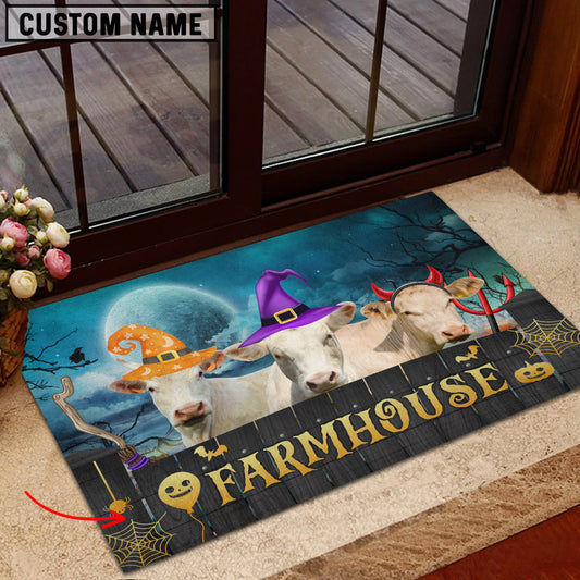 Uni Charolais Farmhouse Halloween Custom Name Doormat