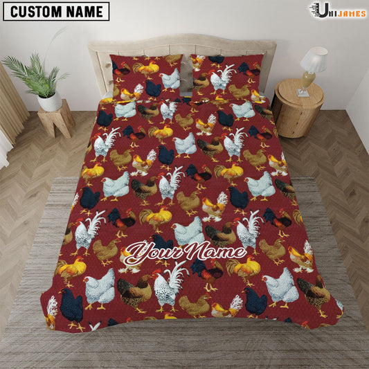 Uni Chicken Red Pattern Custom Name Bedding Set