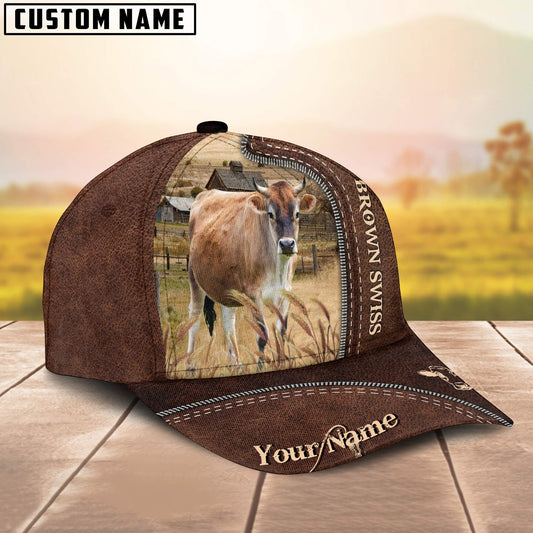 Uni Brown Swiss Customized Name Leather Pattern Cap