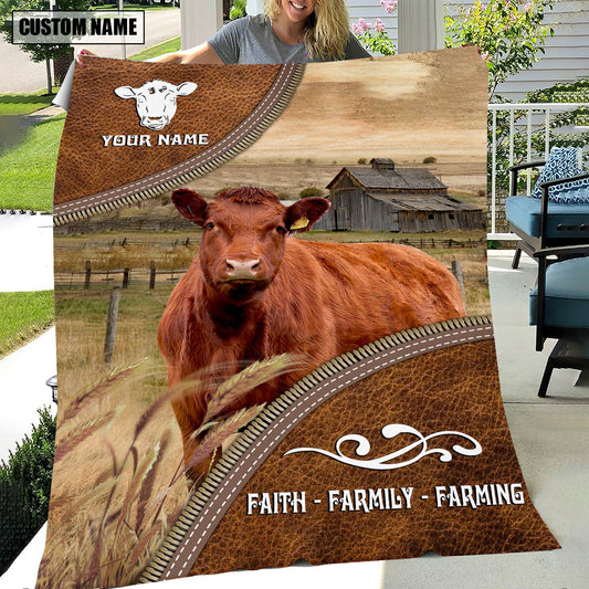 Uni Personalized Name Red Angus Faith Family Farming Blanket