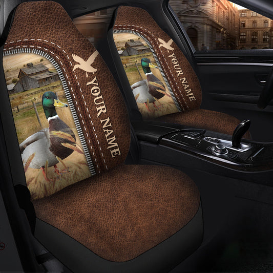 Uni Mallard Ducks Personalized Name Leather Pattern Car Seat Covers Universal Fit (2Pcs)