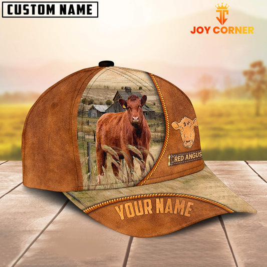 Uni Custom Name Red Angus Leather Pattern Cap TT3