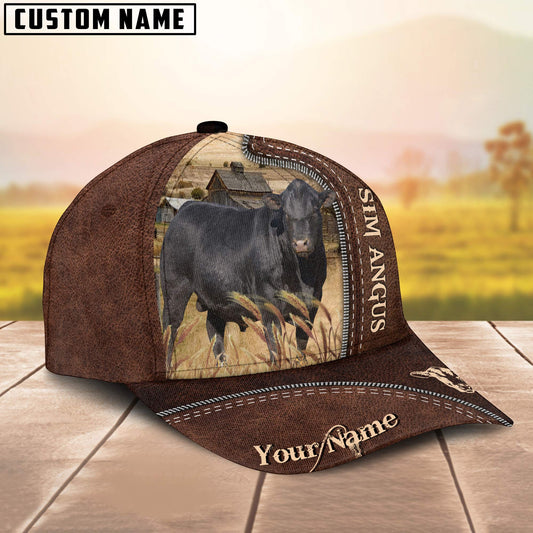 Uni Black Sim Angus Customized Name Leather Pattern Cap