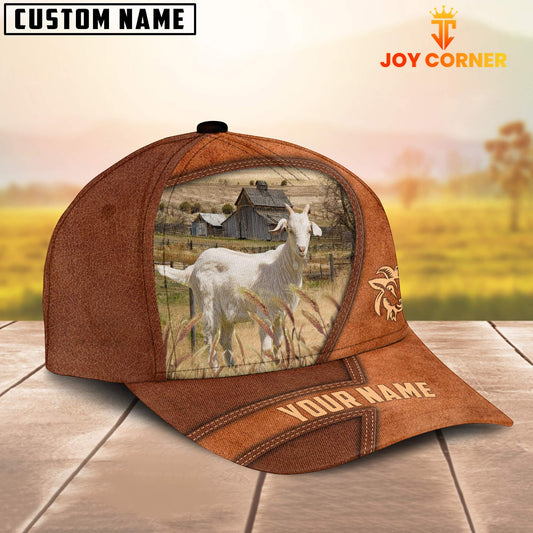 Uni Goat Customized Name Brown Leather Pattern Cap