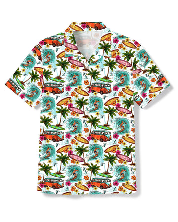UNIJAMES CAMPING BUS SURF PALM TREES SEAMLESS HAWAIIAN SHIRT