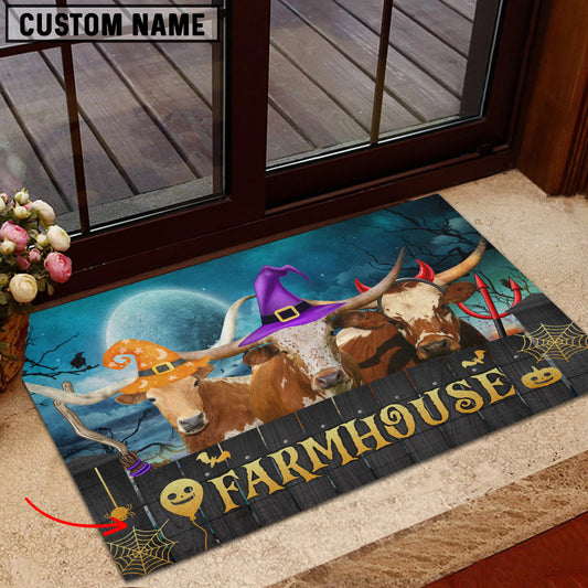 Uni Texas Longhorn Farmhouse Halloween Custom Name Doormat