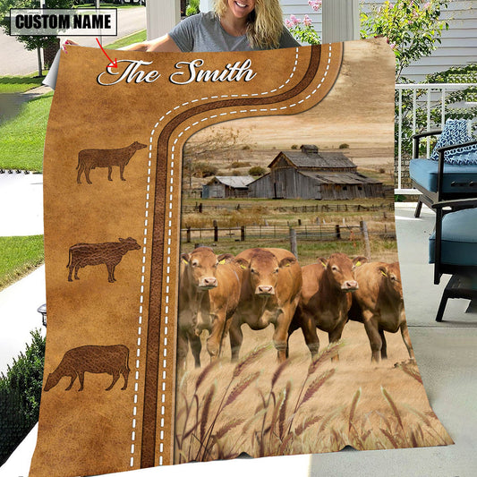 Uni Personalized Limousin Cattle In Field Farmhouse Blanket