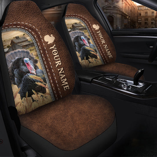 Uni Turkey Personalized Name Leather Pattern Car Seat Covers Universal Fit (2Pcs)