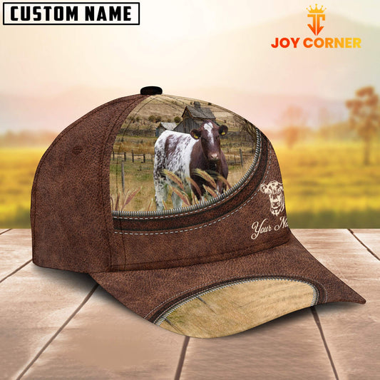 Uni Shorthorn On The Farm Customized Name Leather Pattern Cap